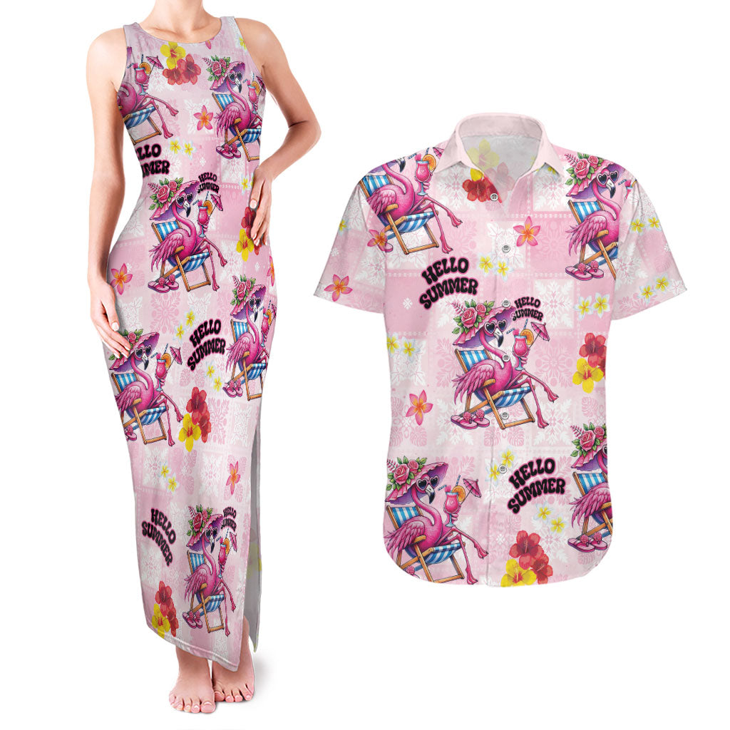 Hawaii Flamingo Hello Summer Couples Matching Tank Maxi Dress and Hawaiian Shirt Hawaiian Quilt Pattern