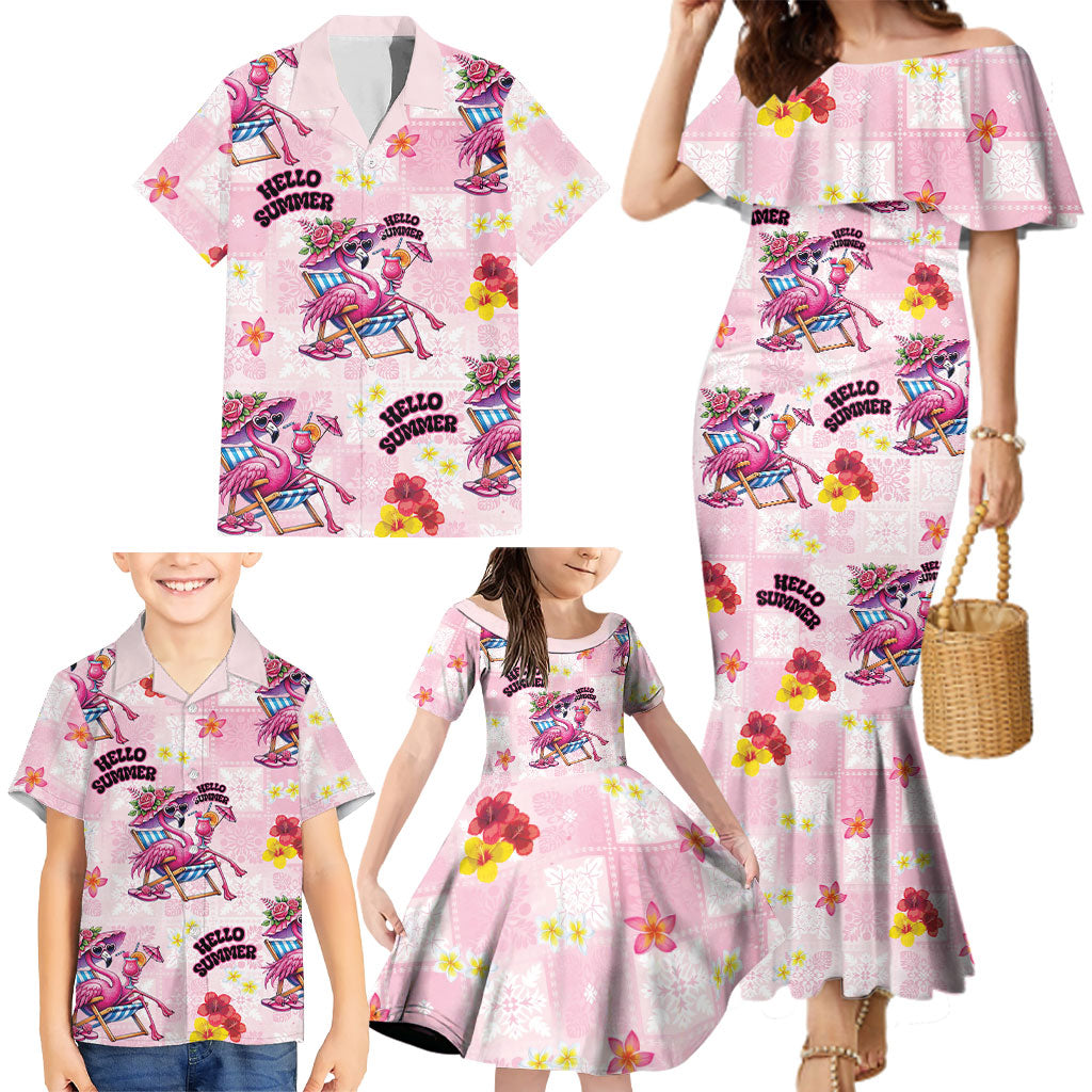 Hawaii Flamingo Hello Summer Family Matching Mermaid Dress and Hawaiian Shirt Hawaiian Quilt Pattern