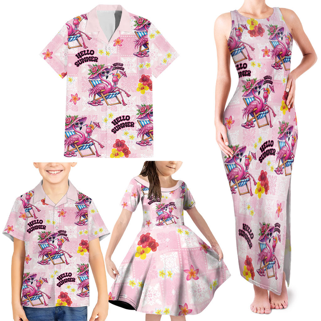 Hawaii Flamingo Hello Summer Family Matching Tank Maxi Dress and Hawaiian Shirt Hawaiian Quilt Pattern