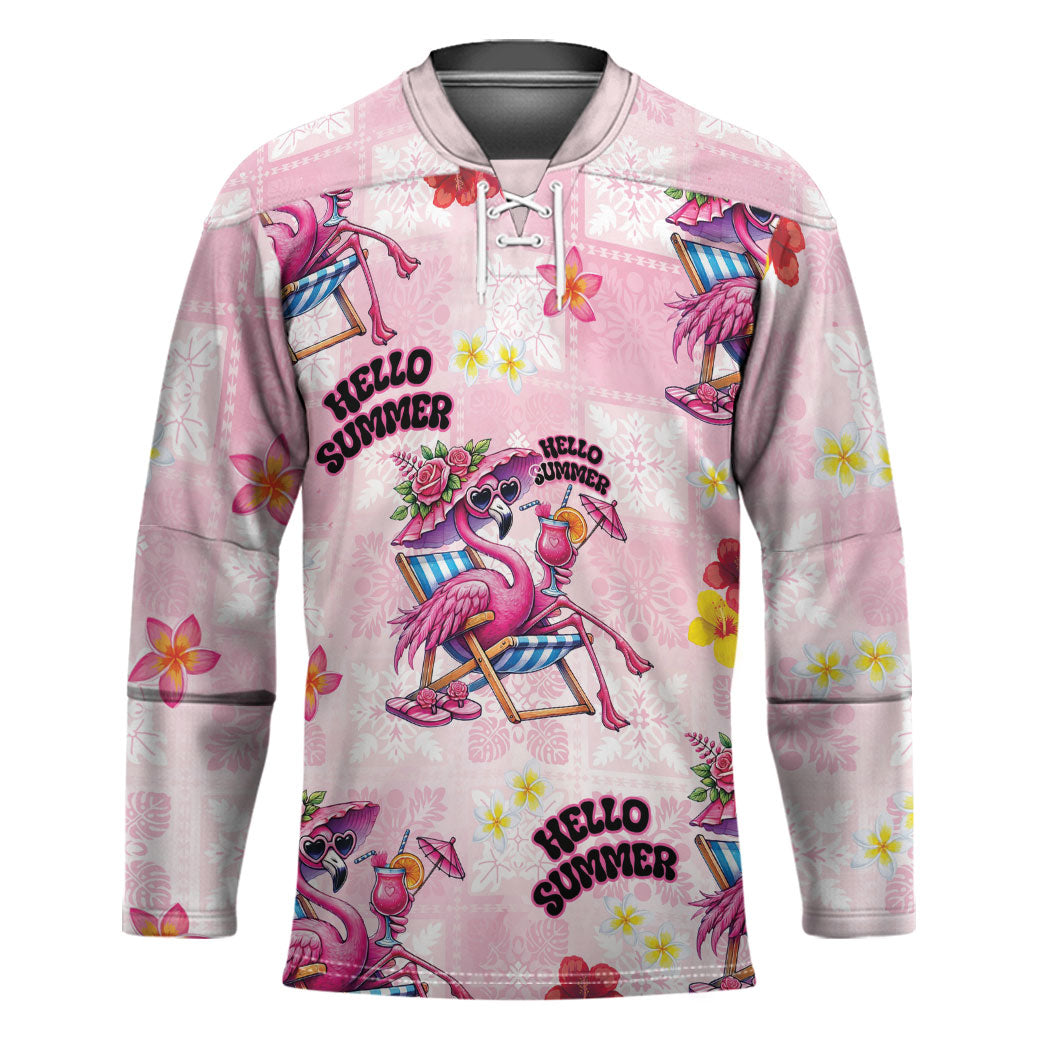 Hawaii Flamingo Hello Summer Hockey Jersey Hawaiian Quilt Pattern LT9 Unisex Pink - Polynesian Pride