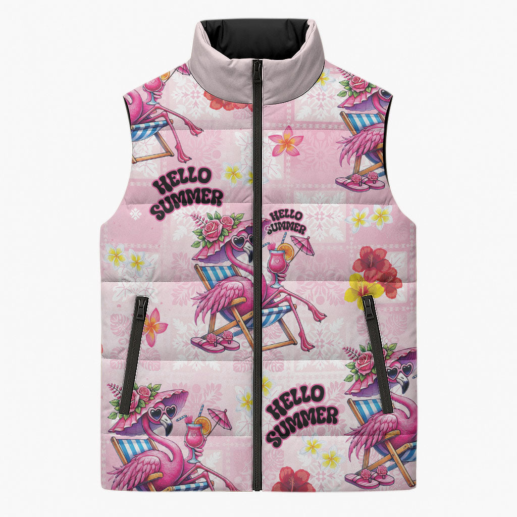 Hawaii Flamingo Hello Summer Sleeveless Puffer Jacket Hawaiian Quilt Pattern LT9 Unisex Pink - Polynesian Pride