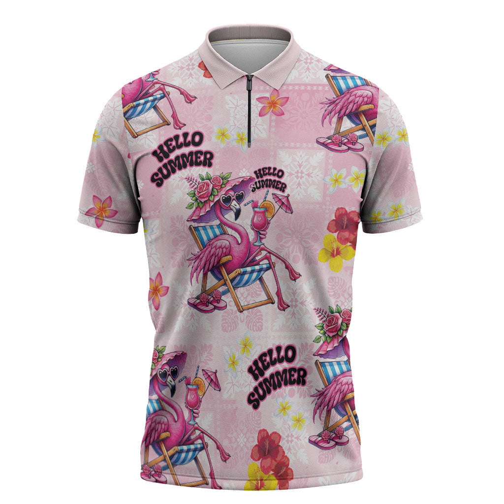 Hawaii Flamingo Hello Summer Zipper Polo Shirt Hawaiian Quilt Pattern