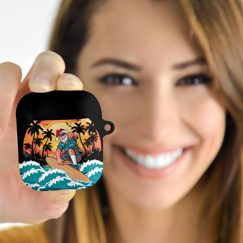 Vintage Santa Claus Surfing Summer AirPods Case Mele Kalikimaka i Iulai!
