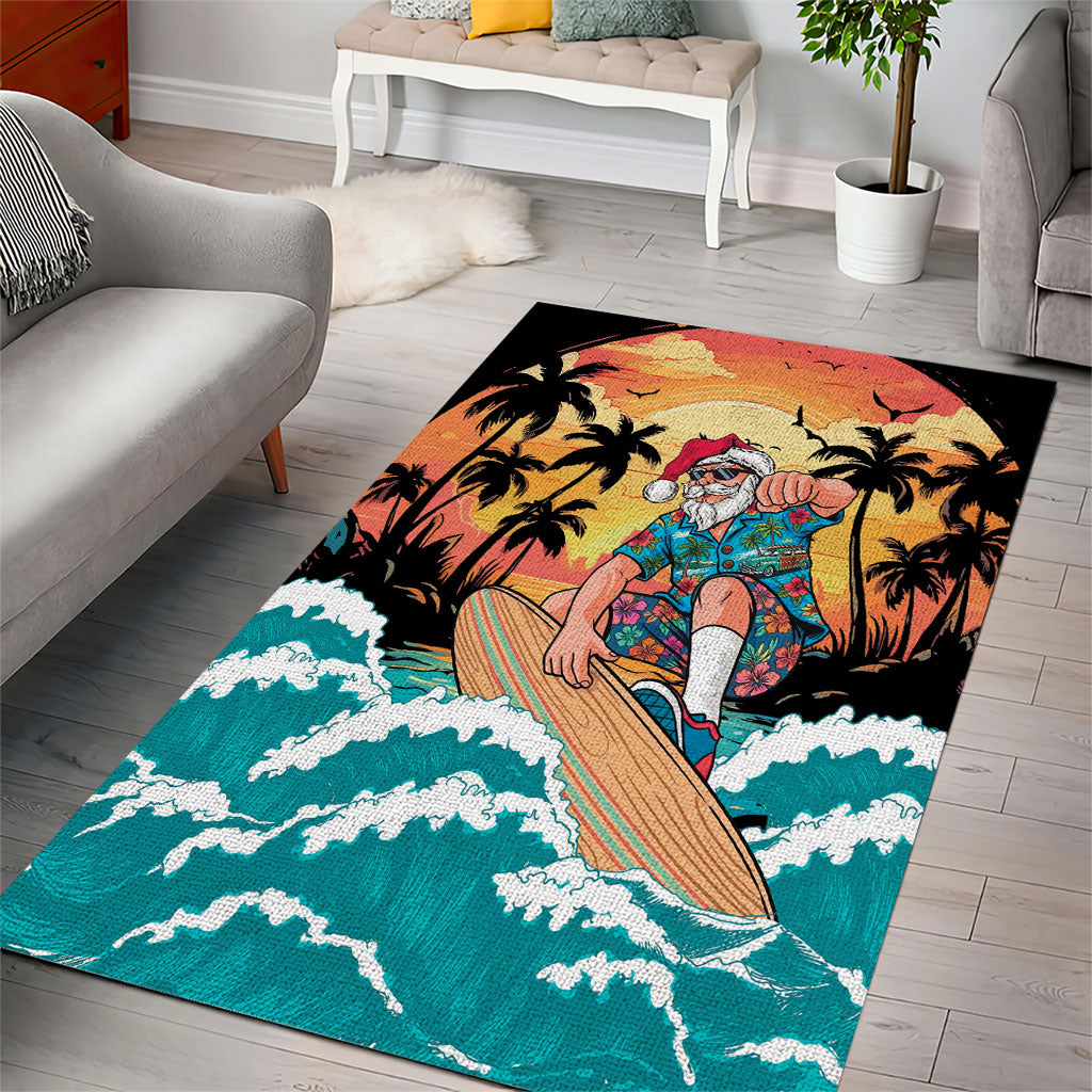 Vintage Santa Claus Surfing Summer Area Rug Mele Kalikimaka i Iulai!