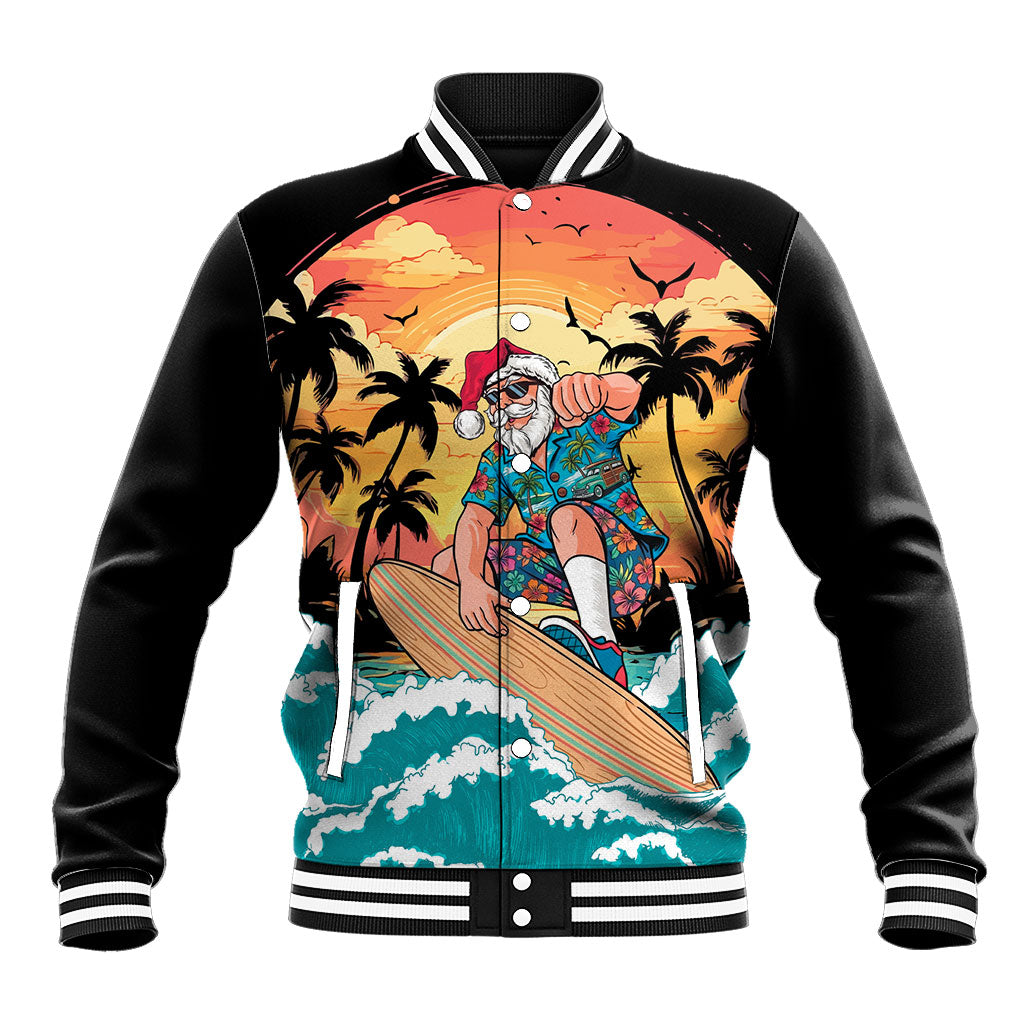 Vintage Santa Claus Surfing Summer Baseball Jacket Mele Kalikimaka i Iulai!