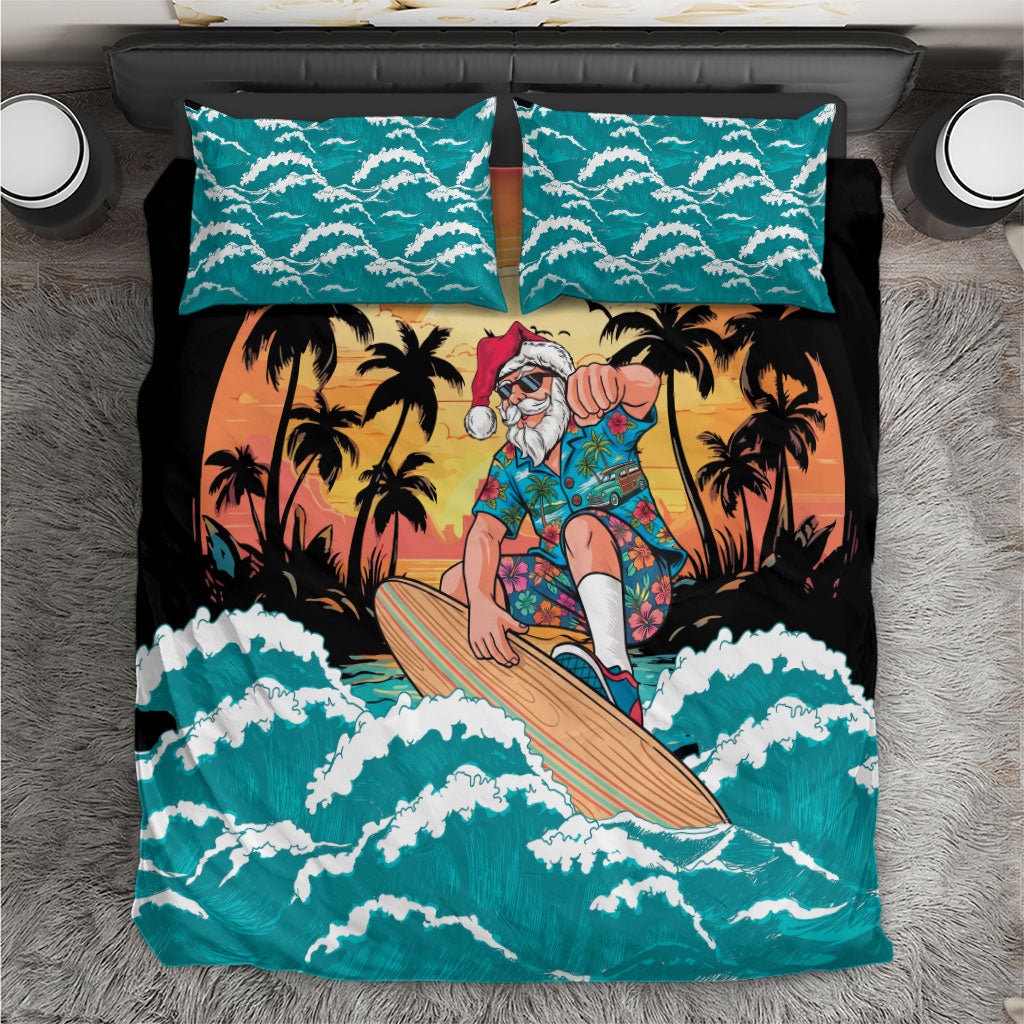Vintage Santa Claus Surfing Summer Bedding Set Mele Kalikimaka i Iulai! LT9 Black - Polynesian Pride