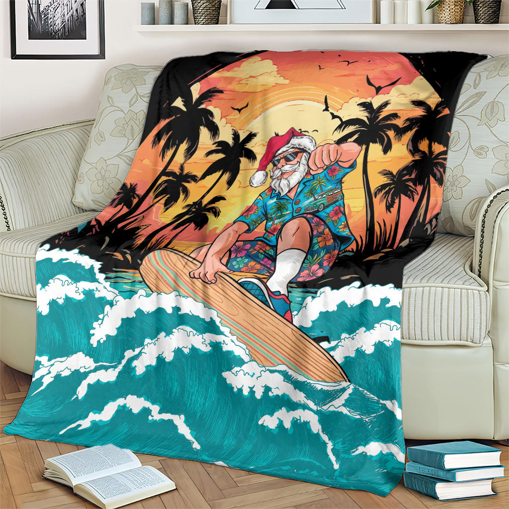 Vintage Santa Claus Surfing Summer Blanket Mele Kalikimaka i Iulai!
