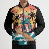 Vintage Santa Claus Surfing Summer Bomber Puffer Jacket Mele Kalikimaka i Iulai!