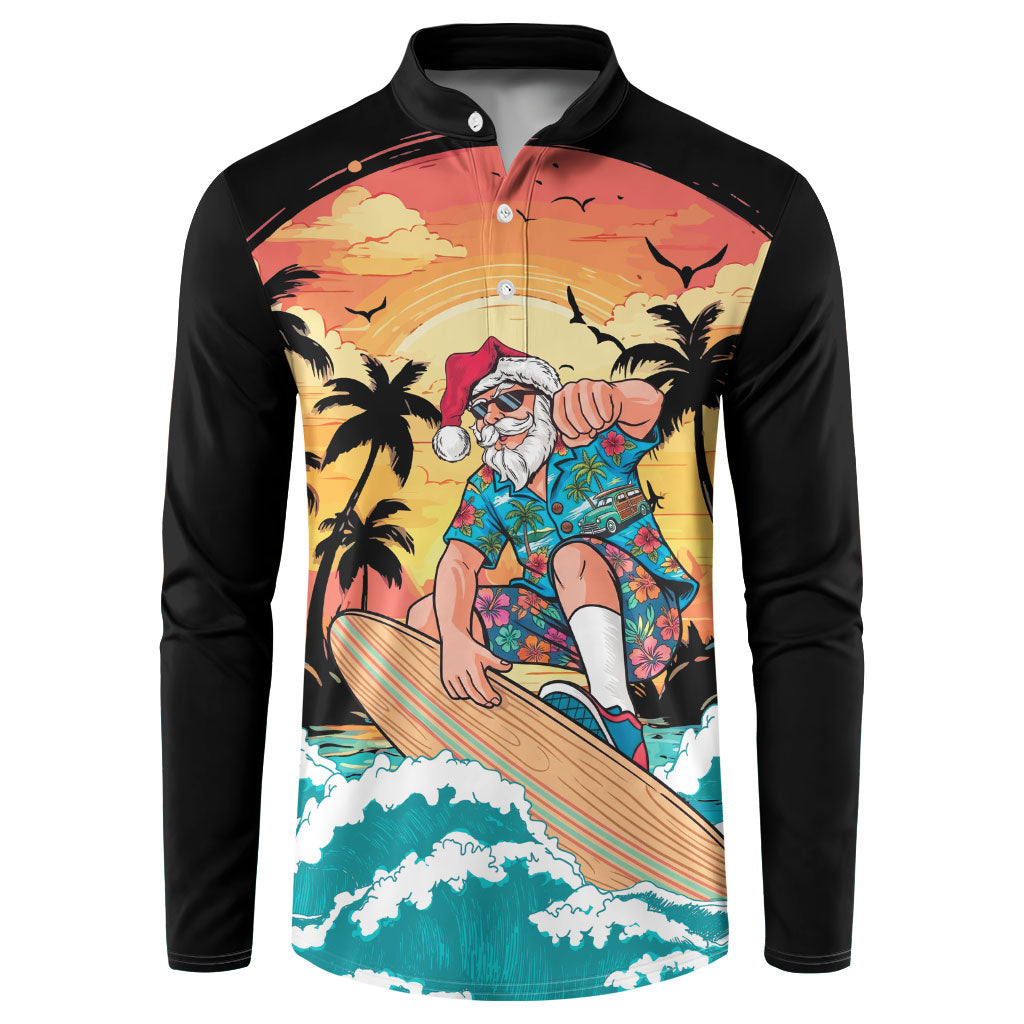 Vintage Santa Claus Surfing Summer Button Sweatshirt Mele Kalikimaka i Iulai!