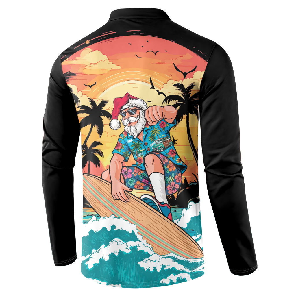 Vintage Santa Claus Surfing Summer Button Sweatshirt Mele Kalikimaka i Iulai!