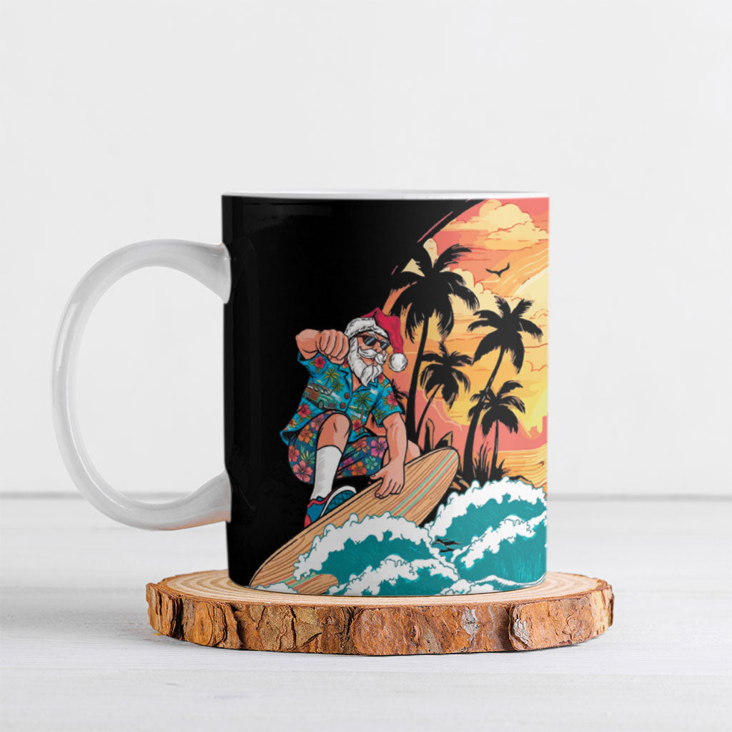 Vintage Santa Claus Surfing Summer Ceramic Mug Mele Kalikimaka i Iulai!