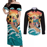 Vintage Santa Claus Surfing Summer Couples Matching Off Shoulder Maxi Dress and Long Sleeve Button Shirt Mele Kalikimaka i Iulai!