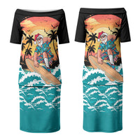 Vintage Santa Claus Surfing Summer Couples Matching Puletasi and Hawaiian Shirt Mele Kalikimaka i Iulai! LT9 - Polynesian Pride