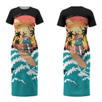 Vintage Santa Claus Surfing Summer Couples Matching Short Sleeve Bodycon Dress and Hawaiian Shirt Mele Kalikimaka i Iulai! LT9 - Polynesian Pride