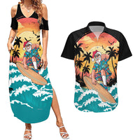 Vintage Santa Claus Surfing Summer Couples Matching Summer Maxi Dress and Hawaiian Shirt Mele Kalikimaka i Iulai!