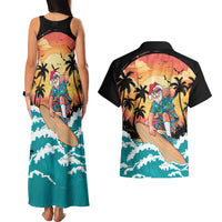 Vintage Santa Claus Surfing Summer Couples Matching Tank Maxi Dress and Hawaiian Shirt Mele Kalikimaka i Iulai!