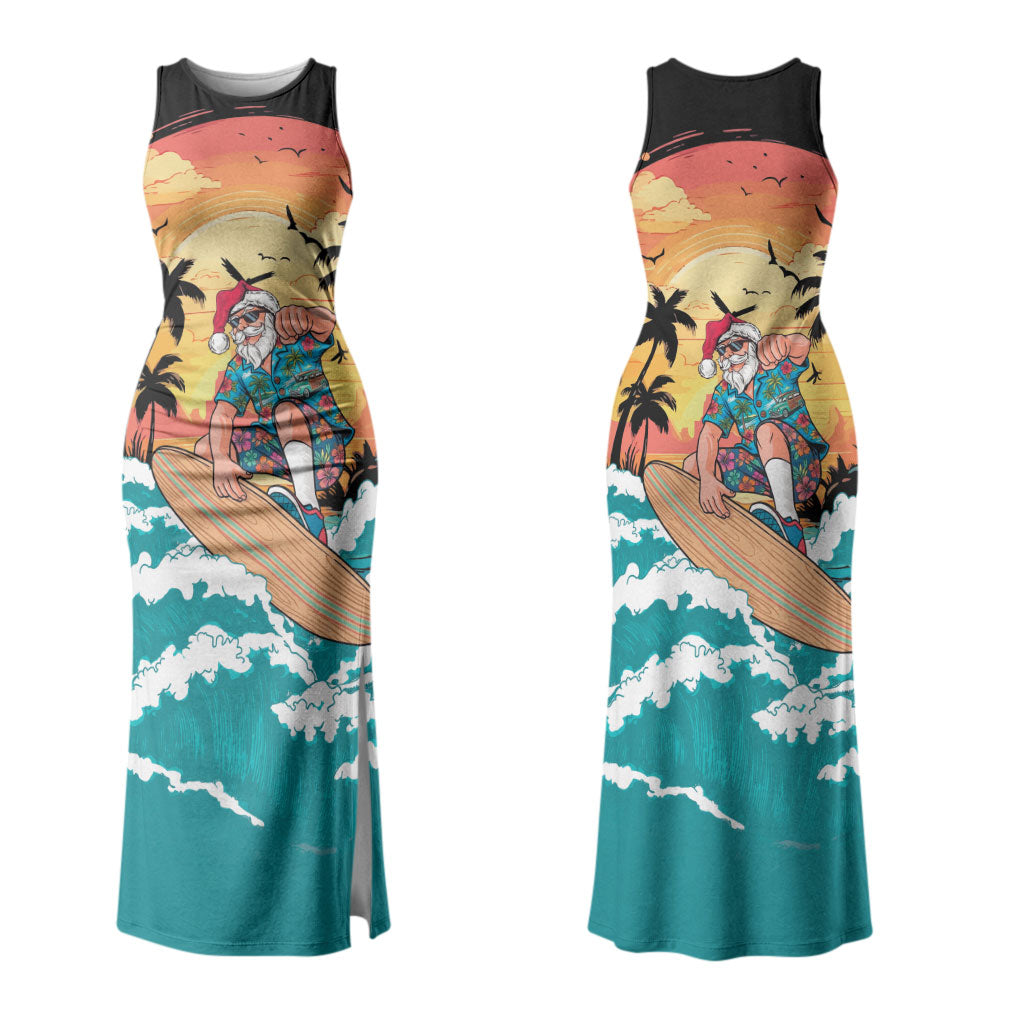 Vintage Santa Claus Surfing Summer Couples Matching Tank Maxi Dress and Hawaiian Shirt Mele Kalikimaka i Iulai! LT9 - Polynesian Pride
