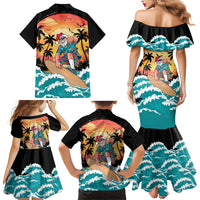 Vintage Santa Claus Surfing Summer Family Matching Mermaid Dress and Hawaiian Shirt Mele Kalikimaka i Iulai!