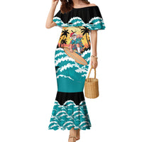 Vintage Santa Claus Surfing Summer Family Matching Mermaid Dress and Hawaiian Shirt Mele Kalikimaka i Iulai!