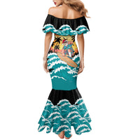 Vintage Santa Claus Surfing Summer Family Matching Mermaid Dress and Hawaiian Shirt Mele Kalikimaka i Iulai!