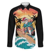 Vintage Santa Claus Surfing Summer Family Matching Off Shoulder Maxi Dress and Hawaiian Shirt Mele Kalikimaka i Iulai!