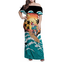 Vintage Santa Claus Surfing Summer Family Matching Off Shoulder Maxi Dress and Hawaiian Shirt Mele Kalikimaka i Iulai!