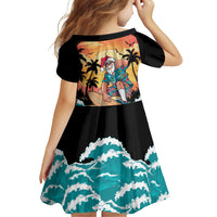 Vintage Santa Claus Surfing Summer Family Matching Off Shoulder Short Dress and Hawaiian Shirt Mele Kalikimaka i Iulai!