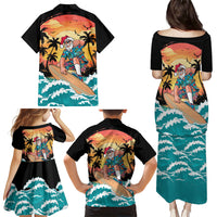 Vintage Santa Claus Surfing Summer Family Matching Puletasi and Hawaiian Shirt Mele Kalikimaka i Iulai!