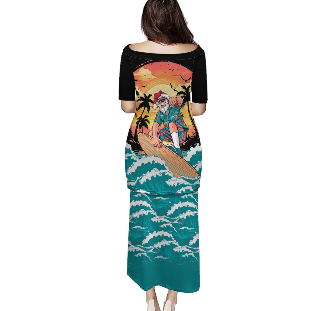 Vintage Santa Claus Surfing Summer Family Matching Puletasi and Hawaiian Shirt Mele Kalikimaka i Iulai!