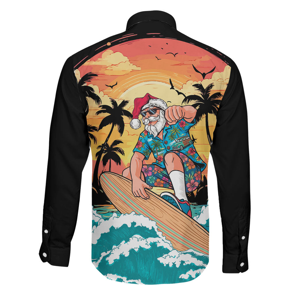 Vintage Santa Claus Surfing Summer Family Matching Short Sleeve Bodycon Dress and Hawaiian Shirt Mele Kalikimaka i Iulai!