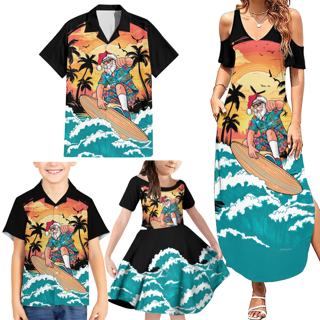 Vintage Santa Claus Surfing Summer Family Matching Summer Maxi Dress and Hawaiian Shirt Mele Kalikimaka i Iulai!