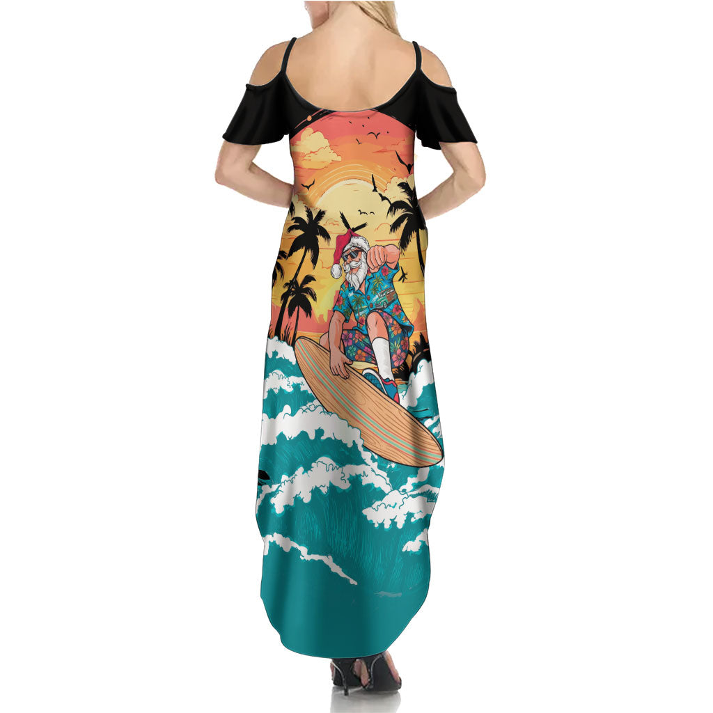 Vintage Santa Claus Surfing Summer Family Matching Summer Maxi Dress and Hawaiian Shirt Mele Kalikimaka i Iulai!