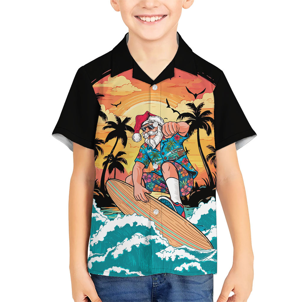Vintage Santa Claus Surfing Summer Family Matching Summer Maxi Dress and Hawaiian Shirt Mele Kalikimaka i Iulai!