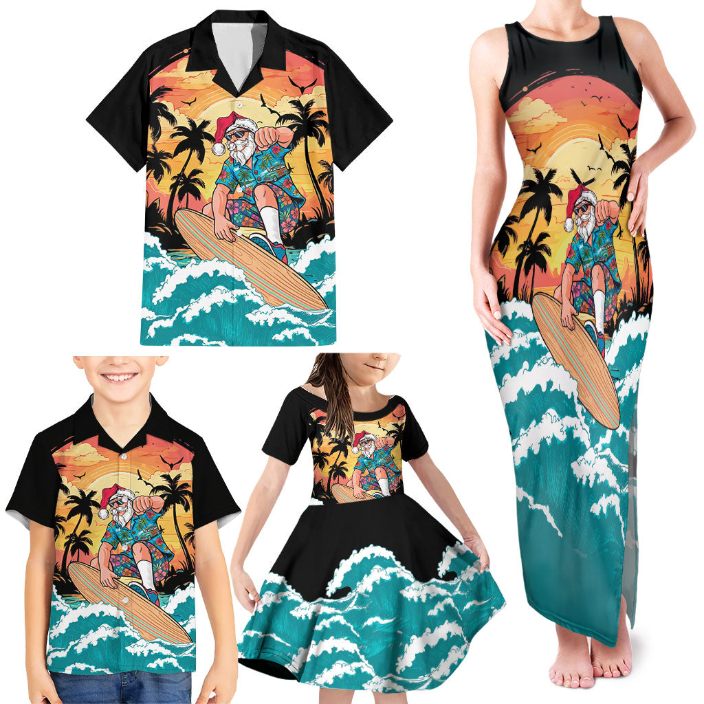 Vintage Santa Claus Surfing Summer Family Matching Tank Maxi Dress and Hawaiian Shirt Mele Kalikimaka i Iulai!