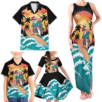 Vintage Santa Claus Surfing Summer Family Matching Tank Maxi Dress and Hawaiian Shirt Mele Kalikimaka i Iulai!