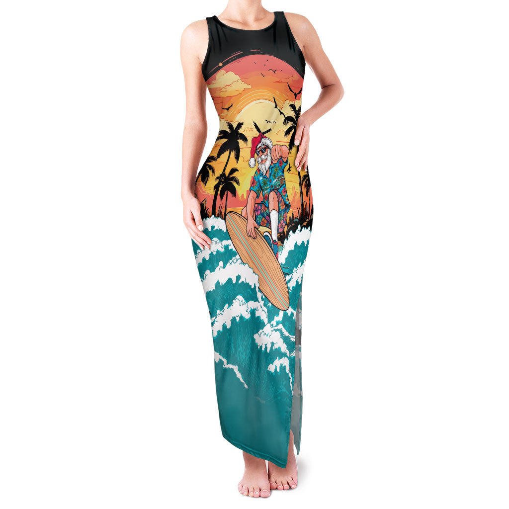 Vintage Santa Claus Surfing Summer Family Matching Tank Maxi Dress and Hawaiian Shirt Mele Kalikimaka i Iulai!
