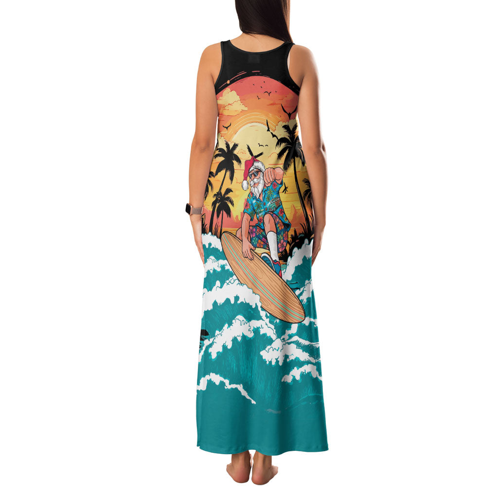 Vintage Santa Claus Surfing Summer Family Matching Tank Maxi Dress and Hawaiian Shirt Mele Kalikimaka i Iulai!