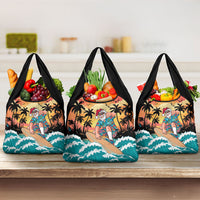 Vintage Santa Claus Surfing Summer Grocery Bag Mele Kalikimaka i Iulai!
