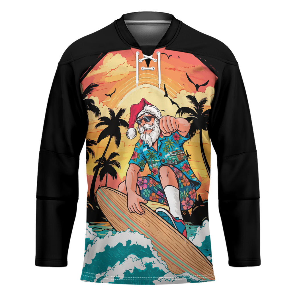 Vintage Santa Claus Surfing Summer Hockey Jersey Mele Kalikimaka i Iulai!