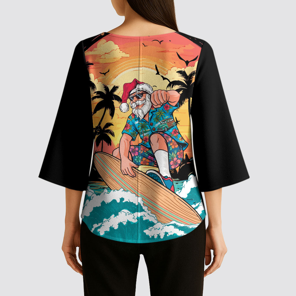 Vintage Santa Claus Surfing Summer Kimono Sleeve Blouse Mele Kalikimaka i Iulai!