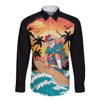 Vintage Santa Claus Surfing Summer Long Sleeve Button Shirt Mele Kalikimaka i Iulai!