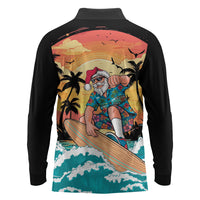 Vintage Santa Claus Surfing Summer Long Sleeve Polo Shirt Mele Kalikimaka i Iulai!