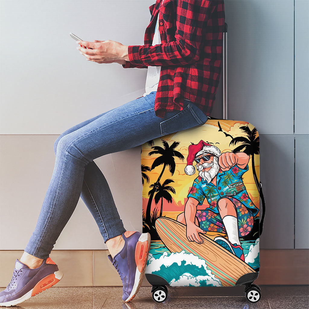Vintage Santa Claus Surfing Summer Luggage Cover Mele Kalikimaka i Iulai!