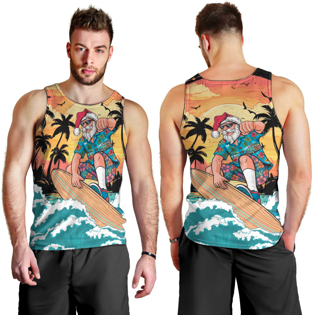 Vintage Santa Claus Surfing Summer Men Tank Top Mele Kalikimaka i Iulai!