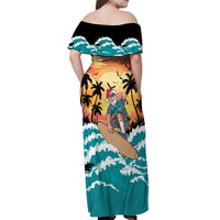 Vintage Santa Claus Surfing Summer Off Shoulder Maxi Dress Mele Kalikimaka i Iulai!