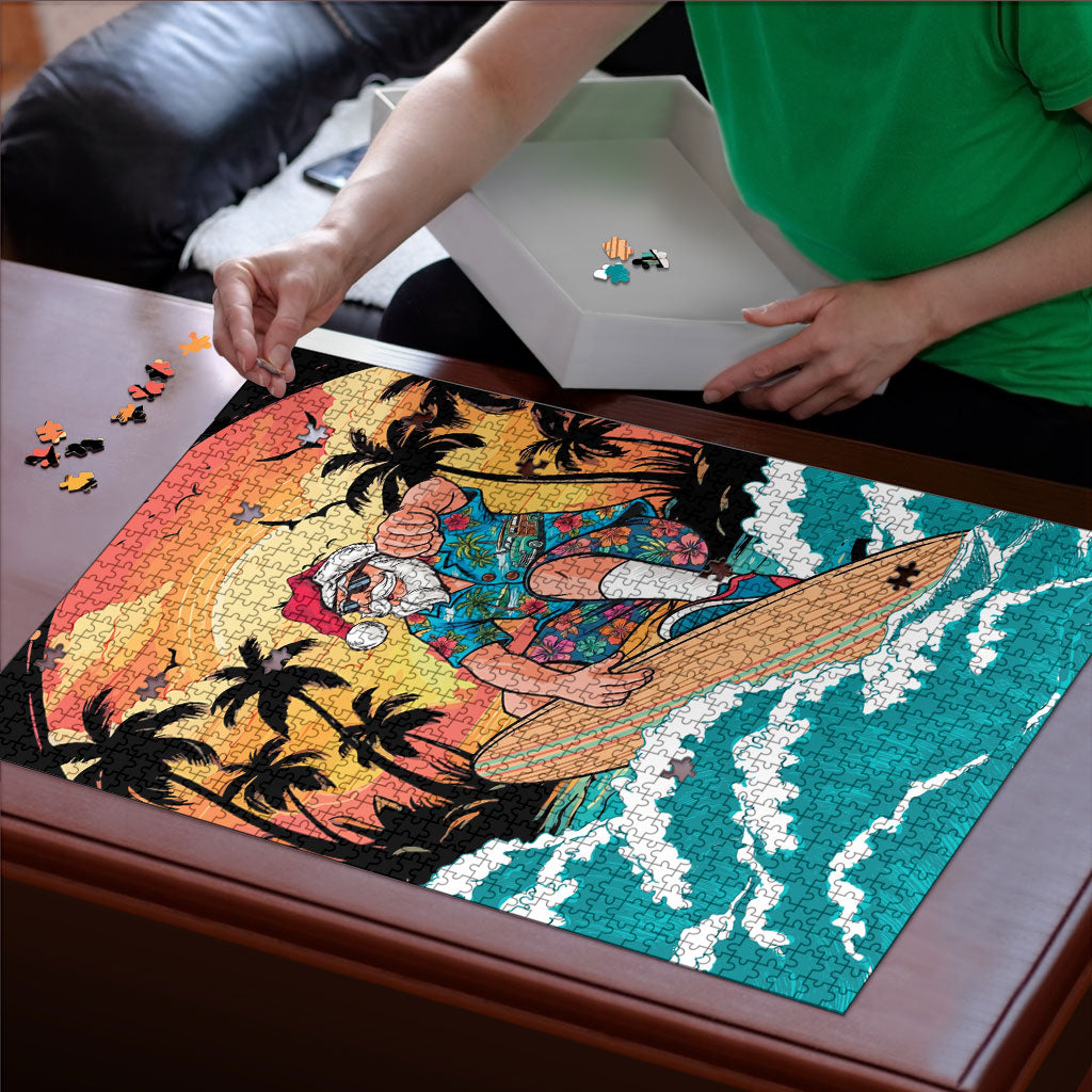 Vintage Santa Claus Surfing Summer Puzzle Mele Kalikimaka i Iulai!
