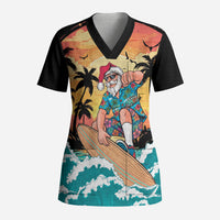 Vintage Santa Claus Surfing Summer Scrub Top Mele Kalikimaka i Iulai!