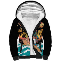 Vintage Santa Claus Surfing Summer Sherpa Hoodie Mele Kalikimaka i Iulai!
