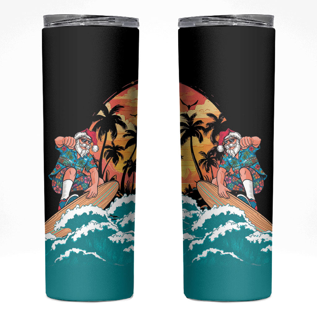 Vintage Santa Claus Surfing Summer Skinny Tumbler Mele Kalikimaka i Iulai!
