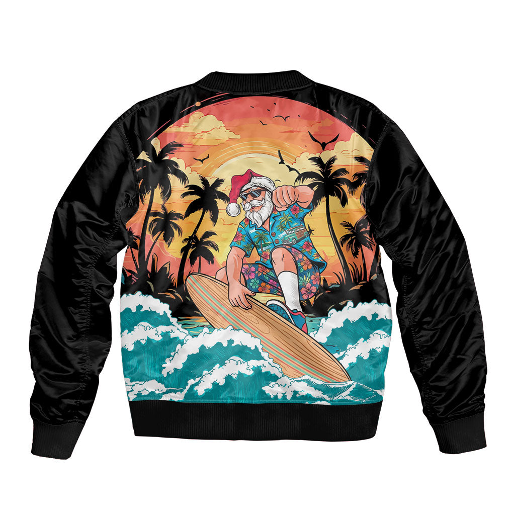Vintage Santa Claus Surfing Summer Sleeve Zip Bomber Jacket Mele Kalikimaka i Iulai!